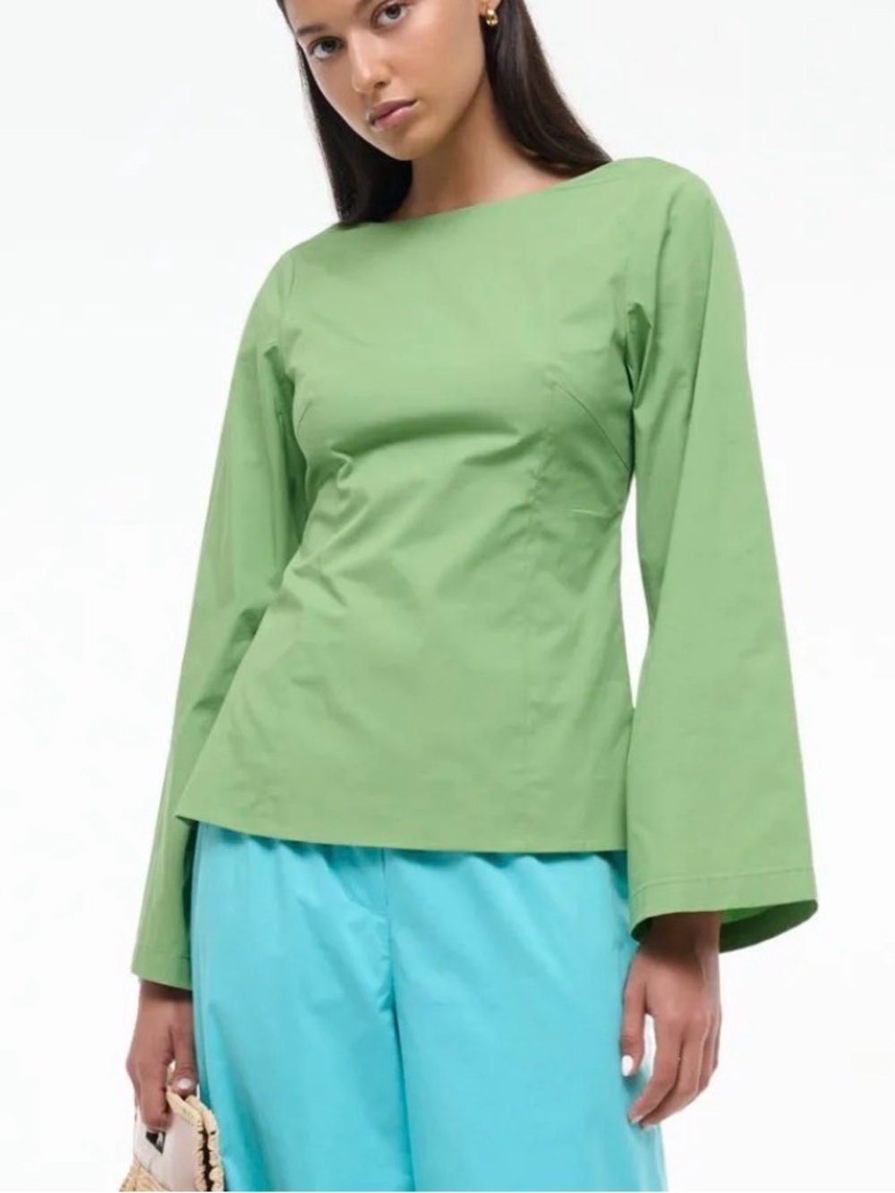 STAUD Light Green Bell-Sleeve Boatneck Top